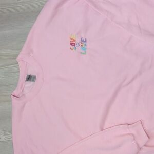 Love Is Love 3xl Pink Sweatshirt Pullover OOAK Embroidered Rainbow Cozy Soft